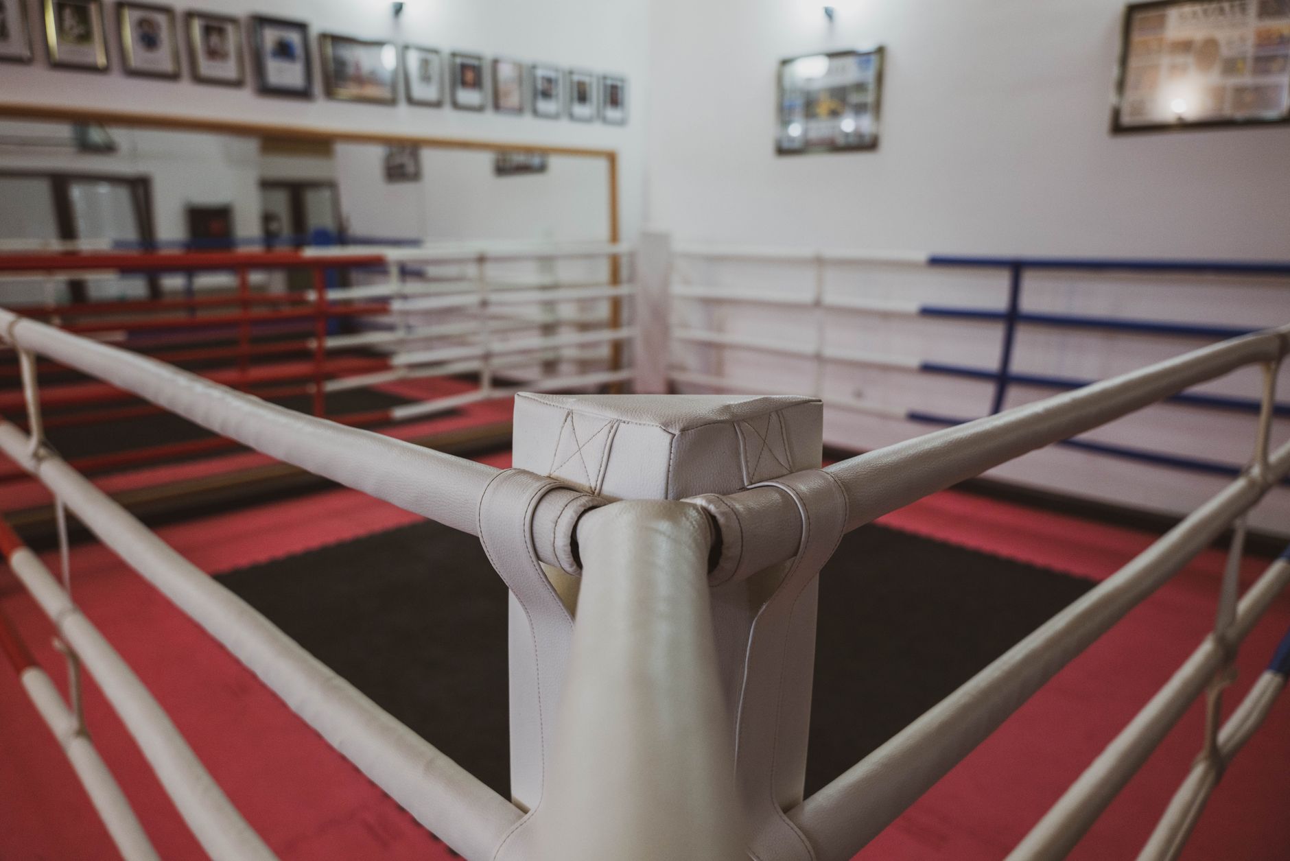 empty ring corner under arena lights